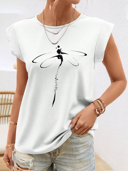 

Dragonfly Casual Crew Neck Cotton T-Shirt, White, T-Shirts