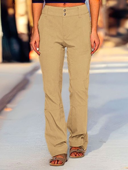 

Casual Linen Double Button Zip Pocket Low Waist Pants, Khaki, Pants