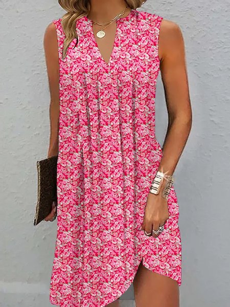 

Regular Fit Casual V Neck Floral Dress, Red, Dresses