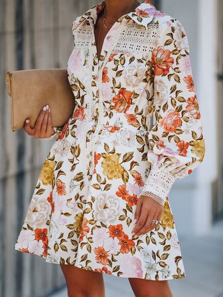 

Shirt Collar Floral Regular Fit Urban Dress, Flower, Mini Dresses