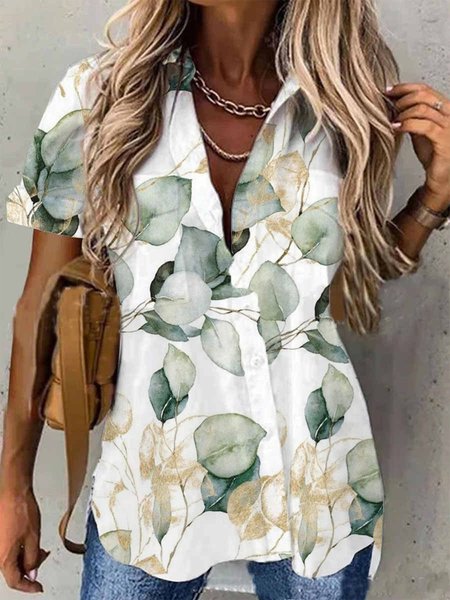 

Casual Buttoned Leaf Blouse, Green, Shirts & Blouses