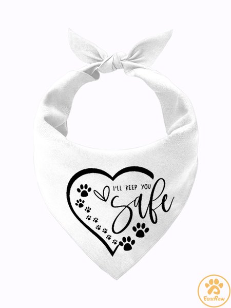 

I'll Keep you Safe Funny Matching Dog Print Bib, White, Pet Bandanas