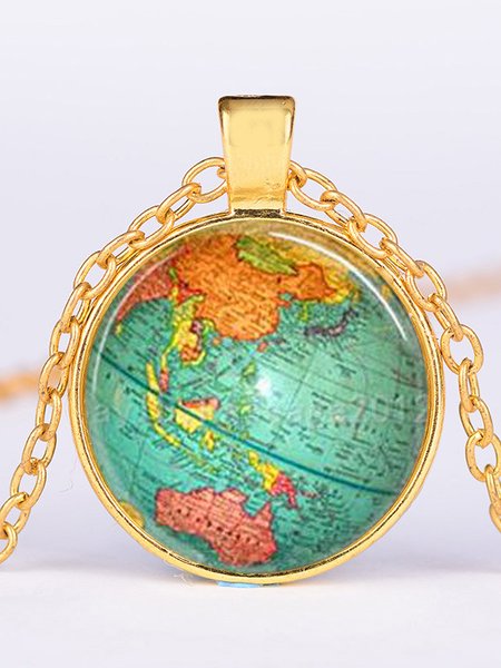 

Retro World Globe Pattern Necklace, Golden, Necklaces