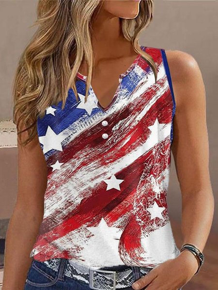 

Notched Flag Casual Tank Top, Blue, Tanks & Camis