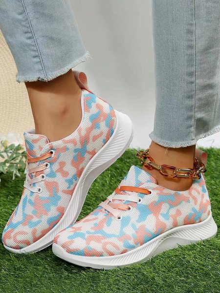 

Camouflage Graphics Breathable Cushioning Flyknit Sneakers, Pink, Sneakers