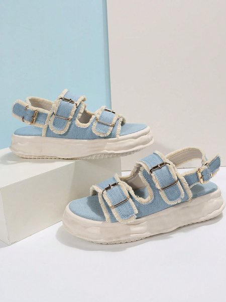 

Casual Denim Bowknot Platform Sandals, Light blue, Sandals