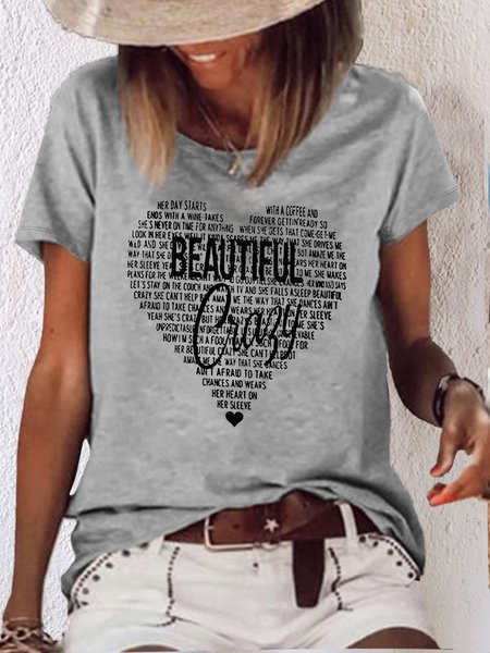 

Women's Beautiful Crazy Funny Inspirational Letter Printed Heart T-Shirt, Gray, T-shirts