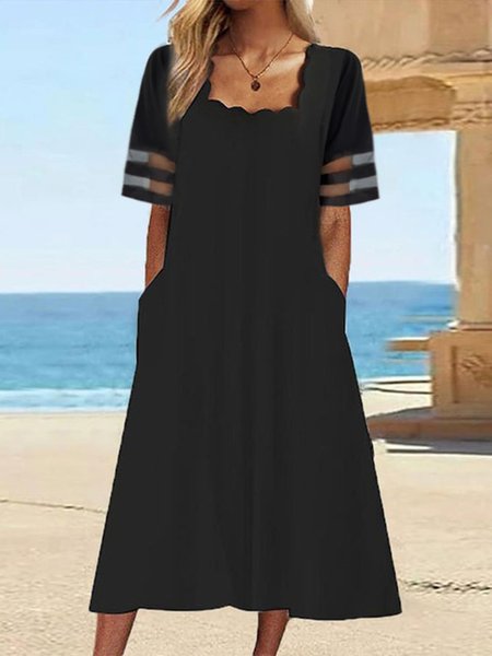 

Plain Lace Loose Casual Dress, Black, Midi Dresses