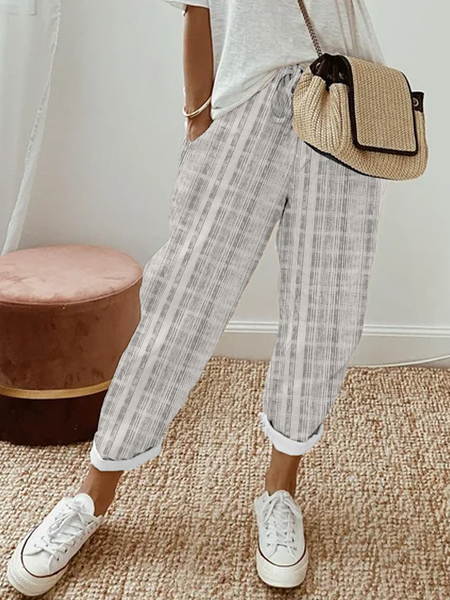 

Loose Plaid Casual Pants, Light gray, Pants