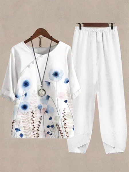 

Casual Crew Neck Two-Piece Set, Blue, Suit Set