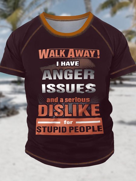 

Men's Funny Walk Away I Have Anger Issues And A Serious Dialike For Stupid People Graphic Printing Casual Crew Neck Regular Fit Text Letters T-Shirt, Red, T-shirts