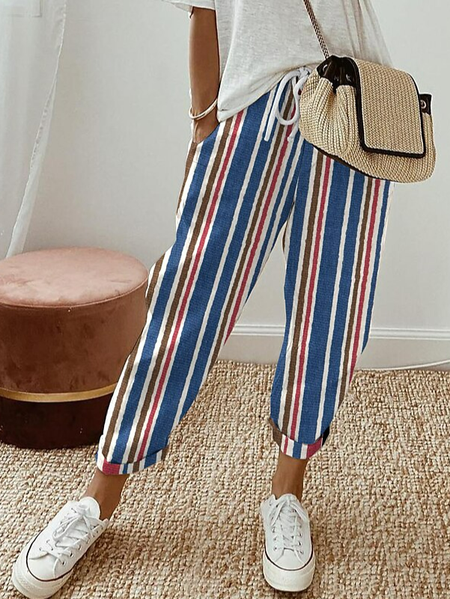 

Loose Cotton Casual Striped Pants, Stripe, Pants