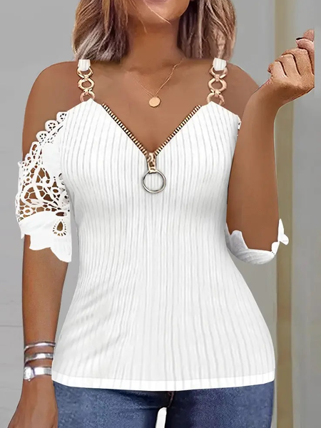 

Plain Casual Lace Regular Fit Shirt, White, Shirts & Blouses