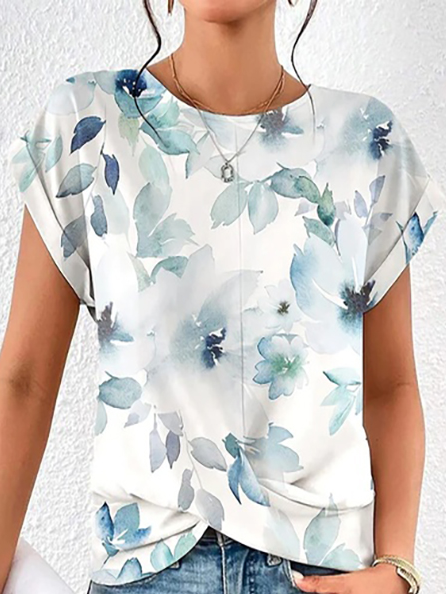 

Floral Loose Casual Crew Neck Shirt, White, Shirts & Blouses