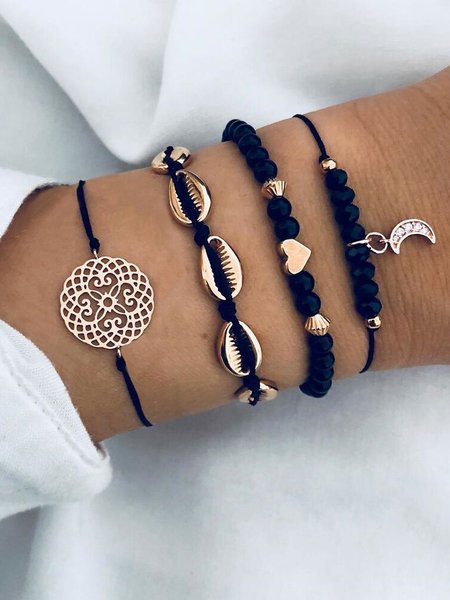 

Shell Moon Bracelet 4-piece Set, Black, Bracelets