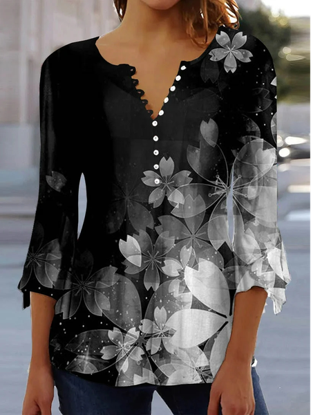 

Casual V Neck Floral Shirt, Black, Shirts & Blouses