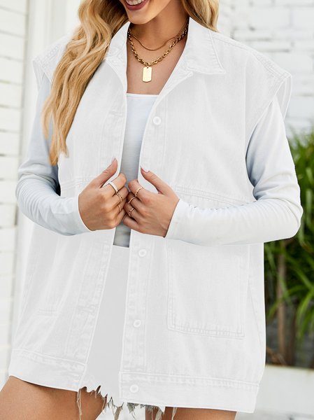 

Casual Oversized Denim Jacket Vest Vintage Urban, White, Jackets