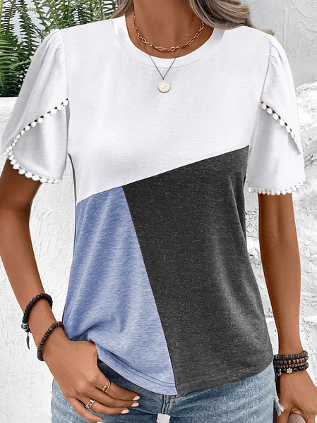 

Casual Loose Color Block Crew Neck Shirt, Blue, Shirts & Blouses
