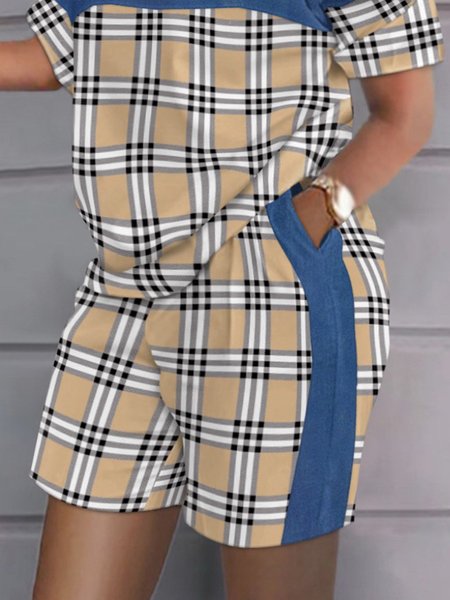 

Casual Loose Plaid Split Joint Shorts, Blue, Shorts