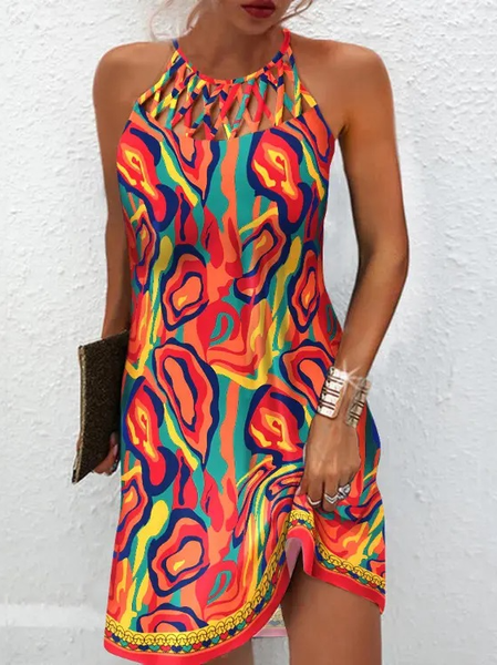 

Casual Regular Fit Crew Neck Dress, Orange red, Dresses