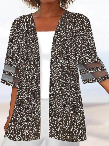 

Plus Size Casual Floral Mesh Three Quarter Shirt, Brown, Shirts & Blouses