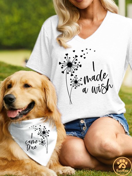 

Women's Funny Word I Made A Wish Cotton-Blend Matching T-Shirt, White, T-shirts