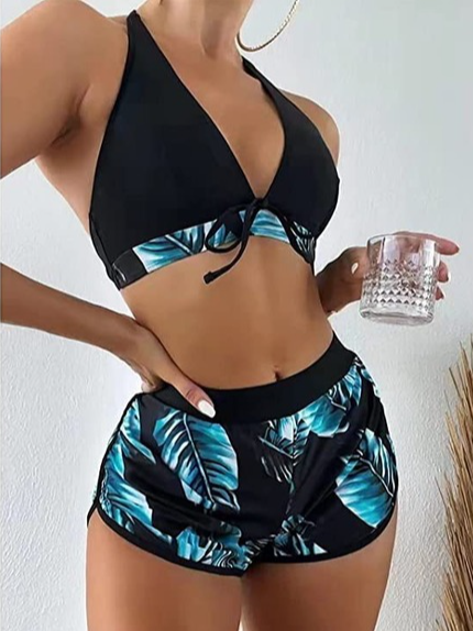

Vacation Leaf Sleeveless Bikini, Deep blue, Bikinis