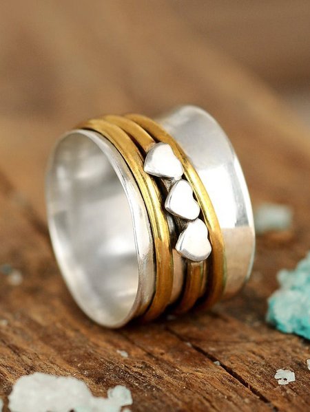 

New Bohemian Style Jewelry Gold Bicolor Steel Wire Heart Ring, As picture, Rings