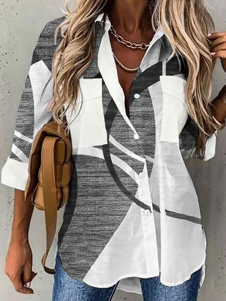 

Loose Abstract Printed Casual Blouse, Black-white, Shirts & Blouses