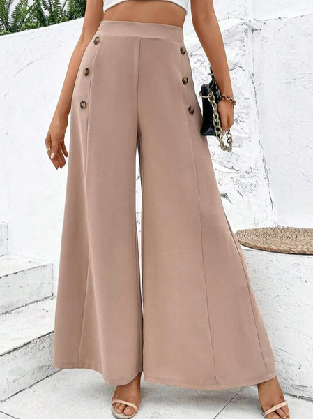

Loose Buckle Plain Casual Pants, White, Pants