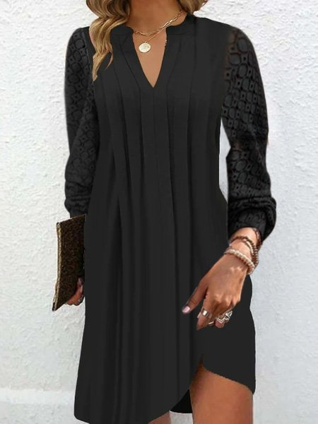 

Lace Loose V Neck Casual Dress, Black, Dresses