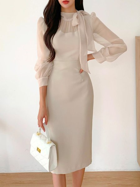 

Elegant Plain Regular Fit Midi Dress With No Belt, As picture, Midi Dresses
