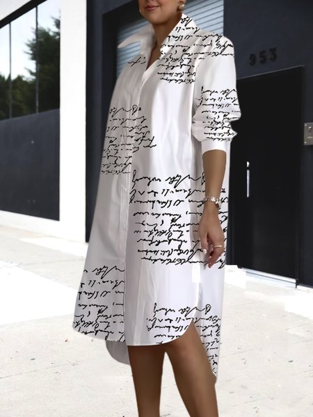 

Urban Text Letters Regular Fit Shirt Dress, White, Midi Dresses