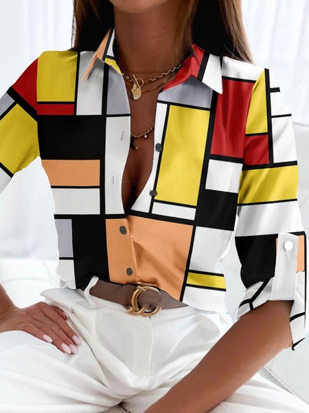 

Loose Random Print Casual Blouse, Multicolor, Shirts & Blouses
