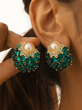 

Elegant Green Rhinestone Pearl Raspberry Pattern Earrings Party Holiday Women's Jewelry, Jewelry