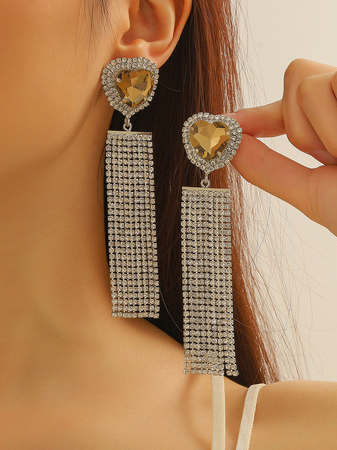 

Elegant Yellow Crystal Diamond Tassel Earrings Fashion Party Women Jewelry, White, Earrings