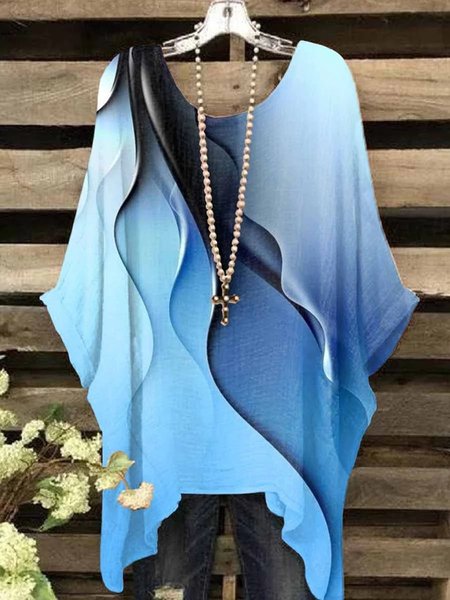 

Abstract Casual Loose Crew Neck Shirt, Blue, Shirts & Blouses