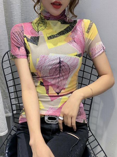 

Leaf Elegant Turtleneck Regular Fit T-Shirt, Pink, Tees