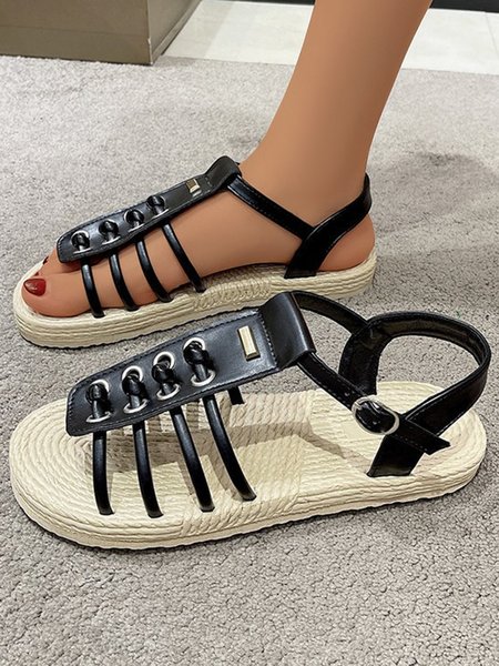 

Canvas Fringe Double Buckle Platform Sandals, Black, Slippers