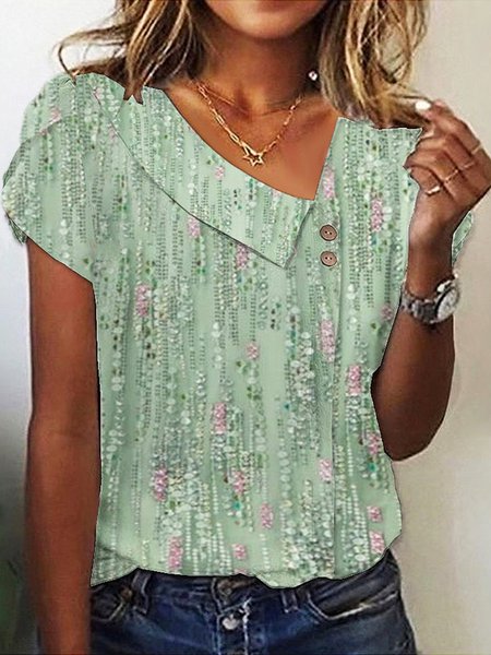 

Loose Asymmetrical Casual T-Shirt, Green, T-Shirts
