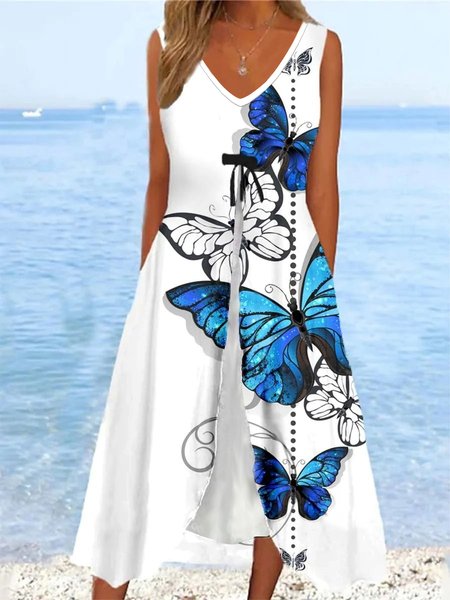 

Elegant Loose Butterfly Dress, Blue, Dresses