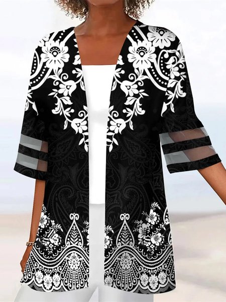 

Casual Floral Loose Kimono, Black, Cardigans