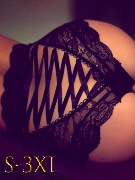 

Women's Breathable Comfortable Sexy Hollow Bandage Floral Lace High Waist Briefs, Black, Briefs