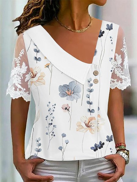 

Casual Floral Buttoned Shirt, White, Shirts & Blouses