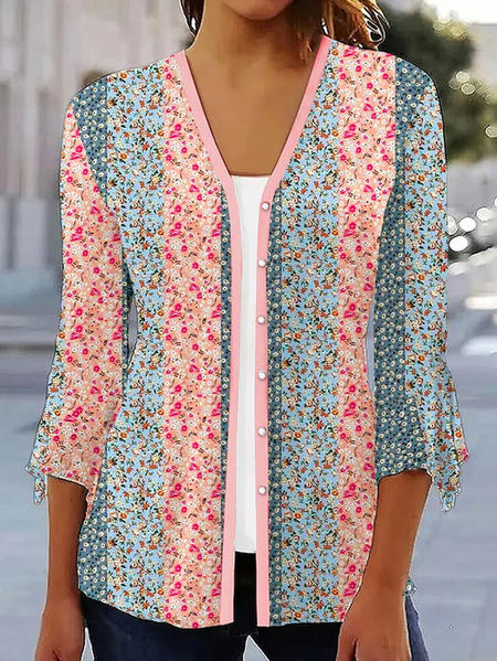 

Casual Loose Wrap Floral Blouse, Pink, Blouses