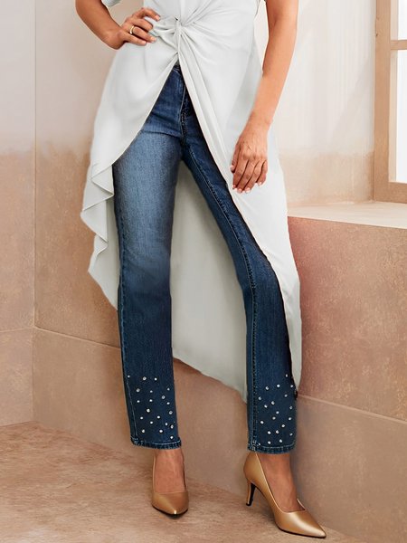 

Urban Beaded Regular Fit Denim Jeans, Blue, Jeans