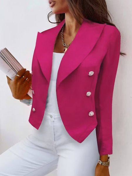

Lapel Collar Plain Buttoned Urban Jacket, Rose red, Jackets
