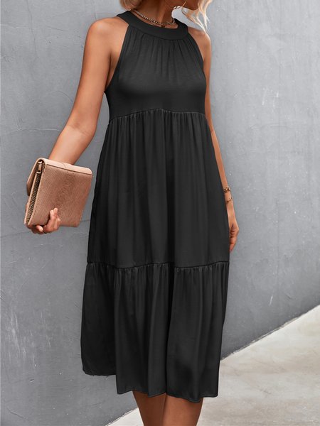 

Casual V Neck Dress With No, Black, Dresses
