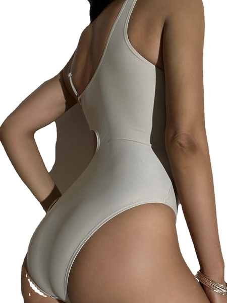 

Buckle Vacation Plain One-Piece, Khaki, One-pieces