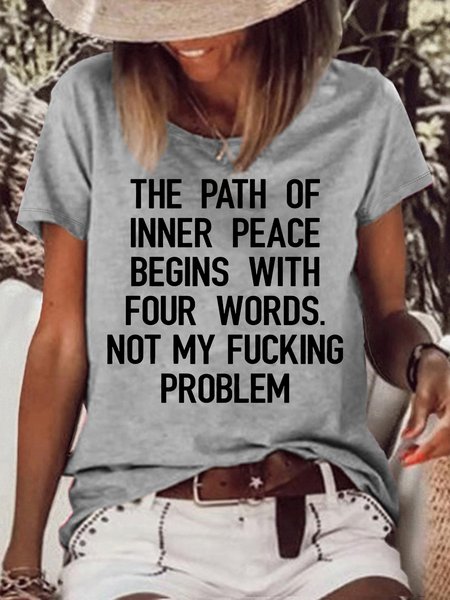 

Women's Crew Neck The Path Of Inner Peace Letters Casual T-Shirt, Gray, T-shirts